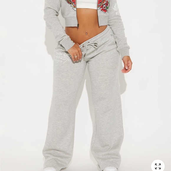 Ed Hardy Tops - Ed Hardy Gray Sweatpants and Cropped Hoodie Set